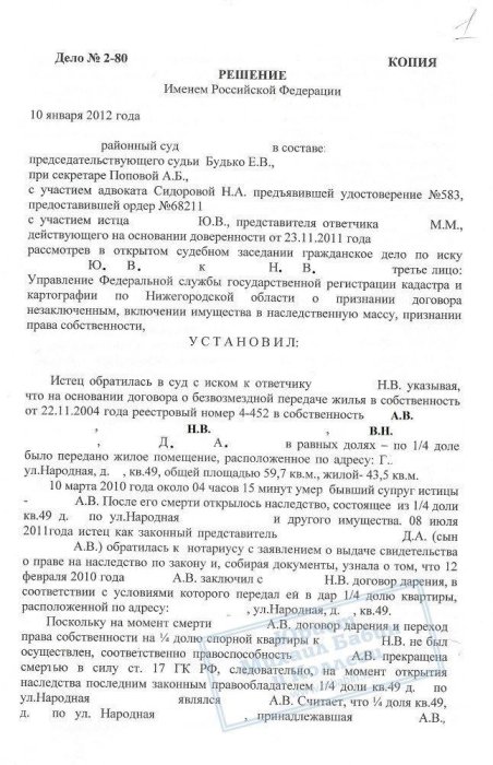 Оспорили претензии невестки на получение квартиры по наследству